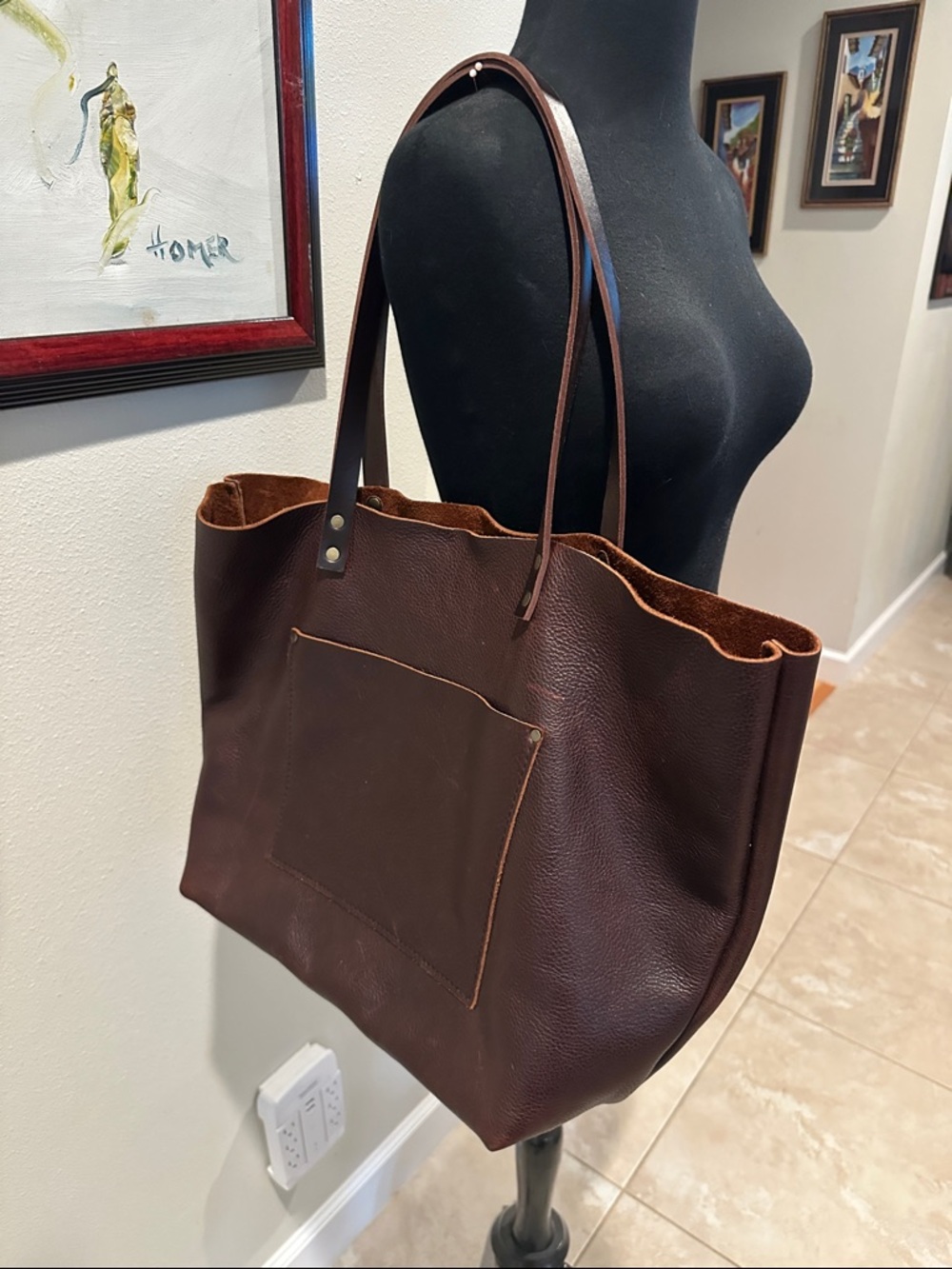 Portland Leather Goods extra large tote, cold brew? Dark brown.